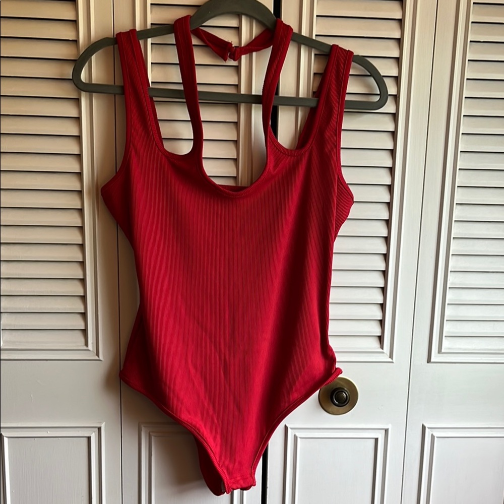SHEIN Red Halter Bodysuit